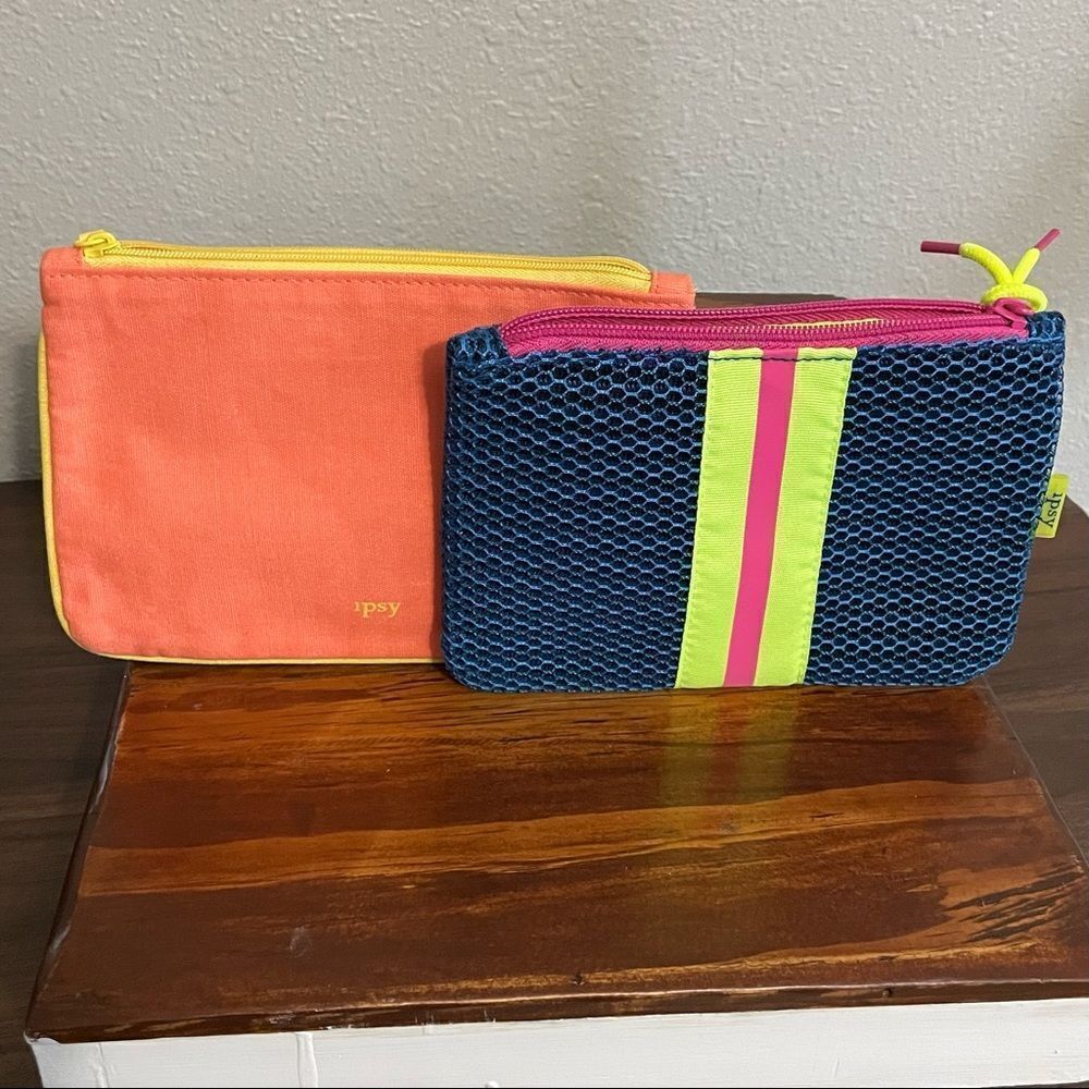 Ipsy 2 bags, Dark Blue Neon Green Bag and Bright Orange Bag